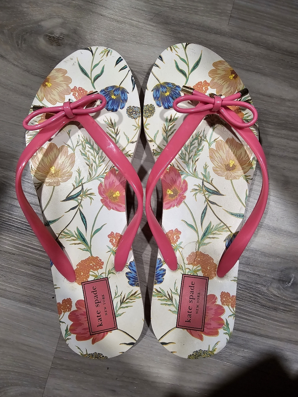 kate spade White Floral Flip-Flop Sandals with Pink Straps